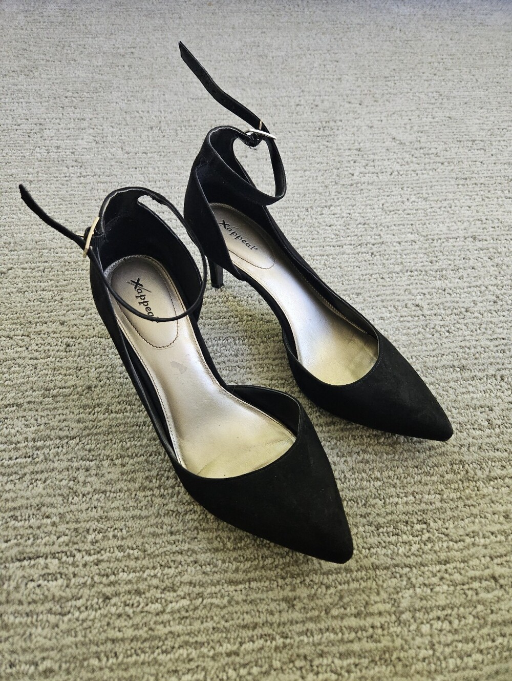 Xappeal Black Suede Pointed-Toe Ankle-Strap Heels